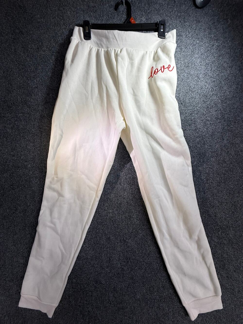 Bobbie Brooks Women's White Embroidered Love Jogger Sweatpants Size Medium
